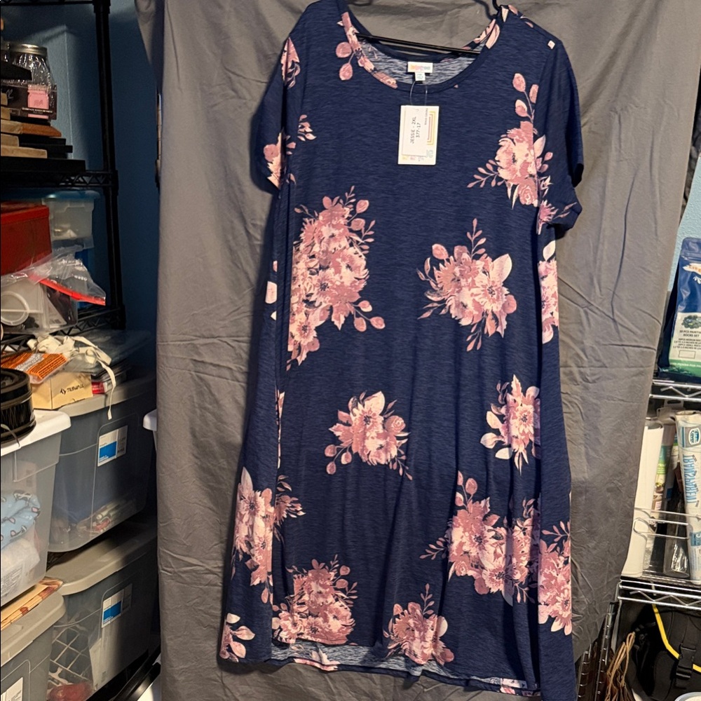 LuLaRoe Jessie Navy Top with Pink Accents